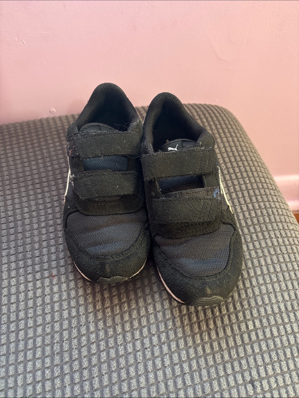 Puma Kids Black Velcro Sneakers with White Accent